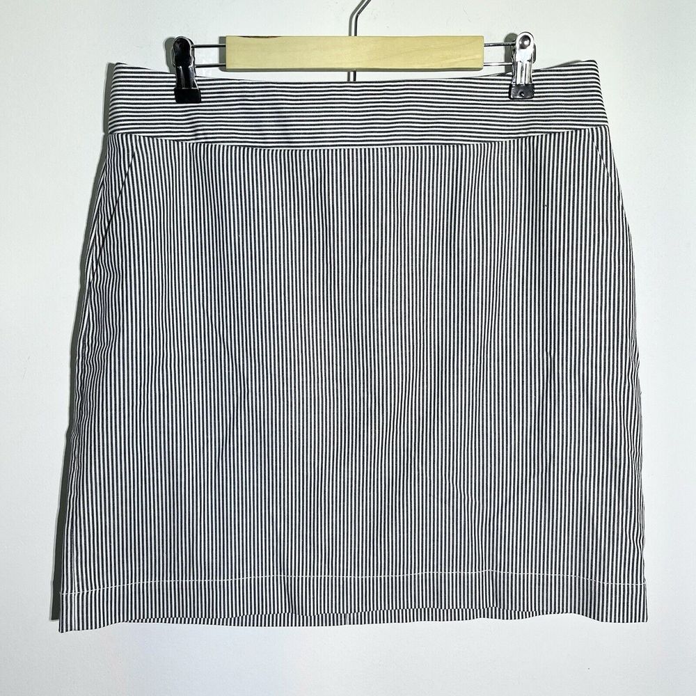 Talbots Skirt Womens 14P Black White Railroad Stripe Pencil Lightweight‎ Stretch